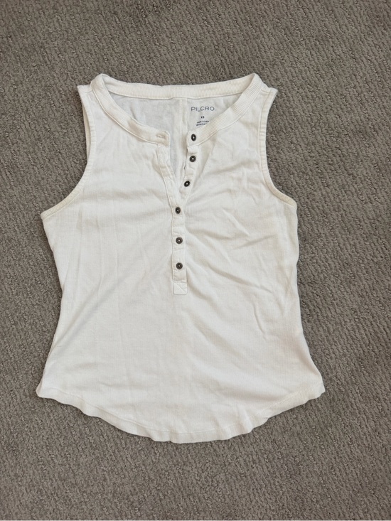 Pilcro Tops - Pilcro Cream Ribbed Henley Tank with Button Placket